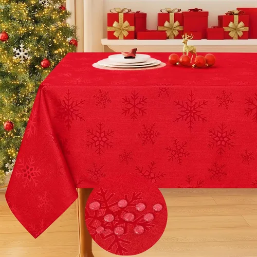 Vista 9 de Smiry Mantel rectangular de damasco impermeable de 60 x 102 pulgadas, patrón de hojas, manteles de tela jacquard para fiestas y cenas de vacaciones