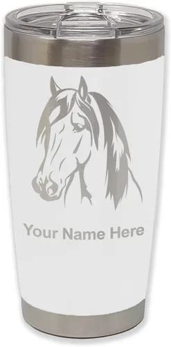 Vista 31 de LaserGram Vaso aislado al vacío de 20 onzas, cabeza de caballo 1, grabado personalizado incluido (negro)