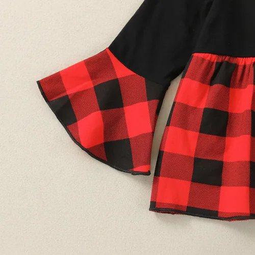 Vista 5 de Conjunto de ropa de Navidad para bebé-niña-otoño-invierno rojo y negro a cuadros