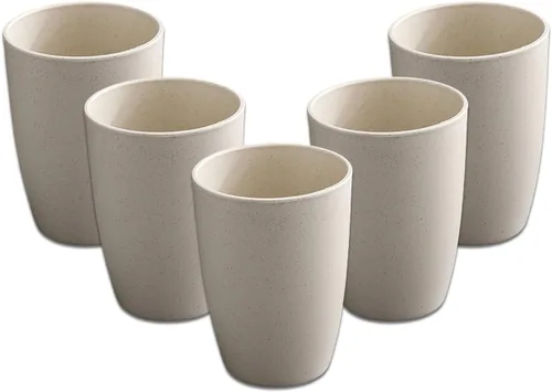 Vista 8 de Juego de 5 vasos de paja de trigo, pequeños vasos reutilizables de 12 onzas, aptos para lavavajillas, vasos de agua apilables de plástico