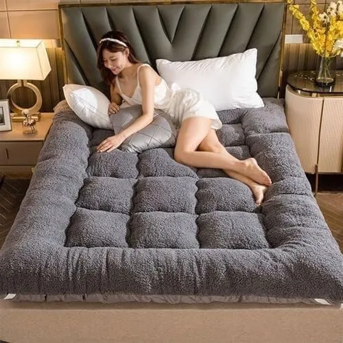 Vista 11 de Colchón de futón japonés de felpa gruesa, diseño plegable y enrollable de 4 pulgadas, sofá cama convertible portátil y almohadilla para dormir
