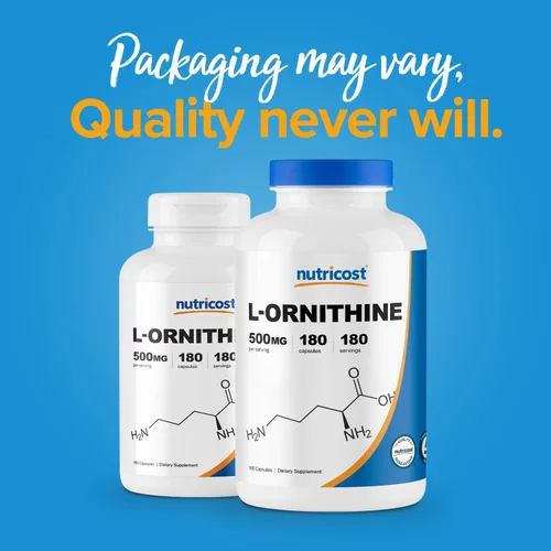 Vista 3 de Nutricost L-Ornitina 500mg; 180 Cápsulas (2 Botellas)
