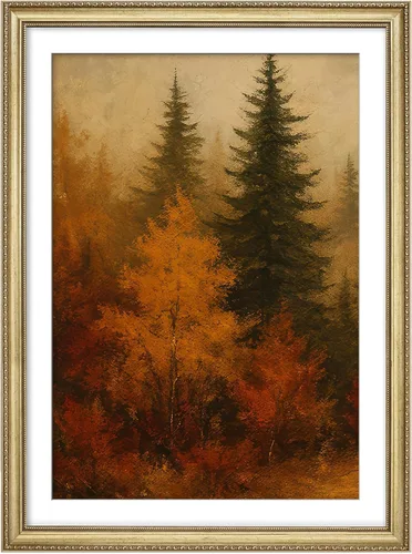 Vista 44 de MUDECOR Lienzo enmarcado prémium para pared, pinos nevados en bosque de invierno, ilustraciones modernas, arte contemporáneo, escénico, divertido