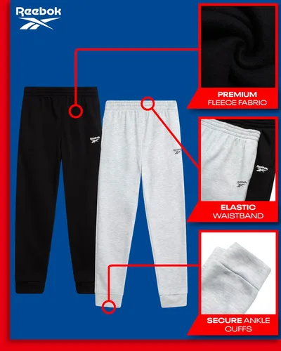 Vista 2 de Reebok Pantalones deportivos para niños, paquete de 2 pantalones deportivos de forro polar de rendimiento con bolsillos para correr y entrenar
