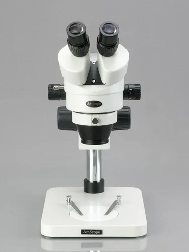 Vista 2 de AmScope SM-1BS-64S Microscopio de zoom estéreo binocular profesional, ocular WH10x, aumento 7X-45X, objetivo de zoom 0.7X-4.5X, anillo de luz LED