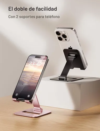 Vista 2 de Nulaxy Paquete de 2 soportes plegables dobles para teléfono celular, soporte de teléfono totalmente ajustable para escritorio, compatible con iPhone