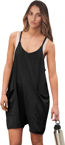 Vista 8 de ANRABESS Overol de verano para mujer, casual, holgado, sin mangas, con tirantes delgados, pantalones cortos, overol 2025 para vacaciones en la playa