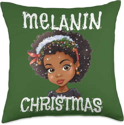 Vista 4 de Melanin Christmas Brown Skin Girls Shopp Melanin Christmas Black Girl Magic Women Mrs Claus Afro Love Throw Pillow, 16x16, Multicolor