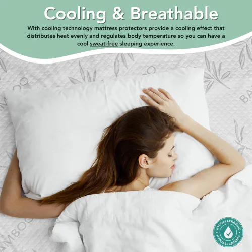 Vista 3 de Protector de colchón de rayón de bambú con cremallera + 1 protector de almohada, 100% impermeable, refrescante, tamaño individual, tela ultrasuave