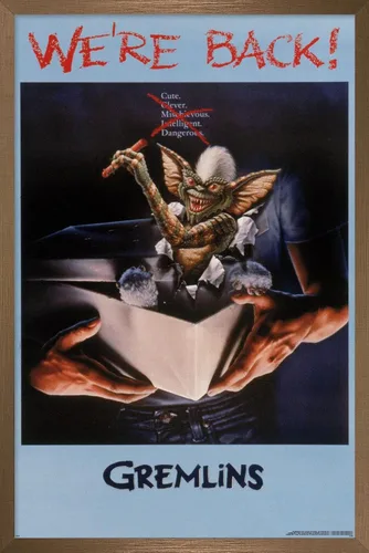 Vista 15 de Gremlins - Póster de pared con texto en inglés «We're Back», 22.4 pulgadas de largo x 14.7 pulgadas de ancho, versión enmarcada de madera de granero