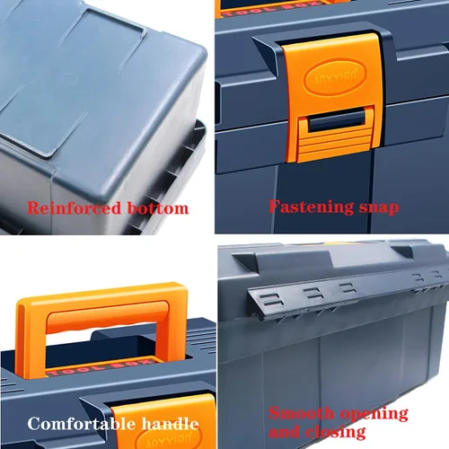 Vista 6 de Anyyion Caja de herramientas pequeña de 13 pulgadas, caja de herramientas con cerradura para el hogar, verdaderamente resistente, sin bandeja