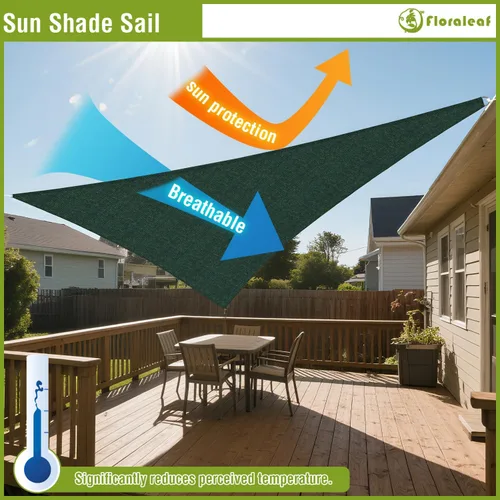 Vista 5 de Toldo triangular derecho, color verde, 2 x 2 x 3 pies, tela permeable al aire, toldo resistente para patio, jardín, al aire libre