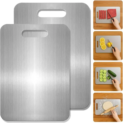 Vista 6 de Tabla de cortar de titanio para cocina, tablas de cortar de titanio 100% puro, juego de tablas de cortar de acero inoxidable 304 de grado