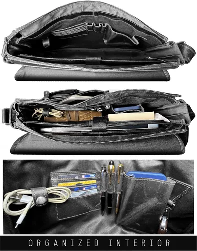 Vista 4 de Bolso de mensajero de cuero para hombre, 16 pulgadas, de grano completo, para laptop, vintage, cruzado, oficina, bolso de viaje