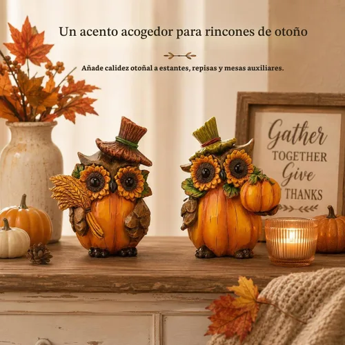Vista 3 de Hodao Figuras de calabaza de Acción de Gracias, decoración de cosecha de Búho