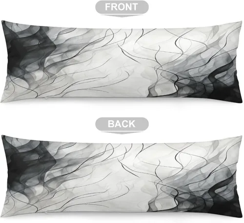 Vista 3 de Funda de almohada moderna con diseño de acuarela de rayas blancas y negras, 20 x 54 pulgadas, diseño moderno de rayas verticales, funda de almohada