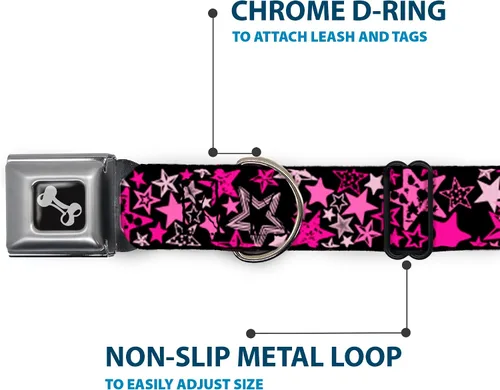 Vista 5 de Collar de perro hebilla de cinturón de seguridad Stargazer Negro Rosa 13 a 18 pulgadas 1.5 pulgadas de ancho