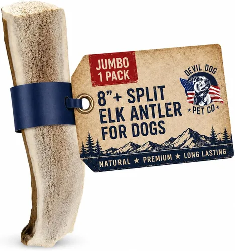 Vista 12 de Devil Dog Pet Co. Cuernos de alce divididos para perros, masticables naturales para perros con médula expuesta, larga duración y sin olor
