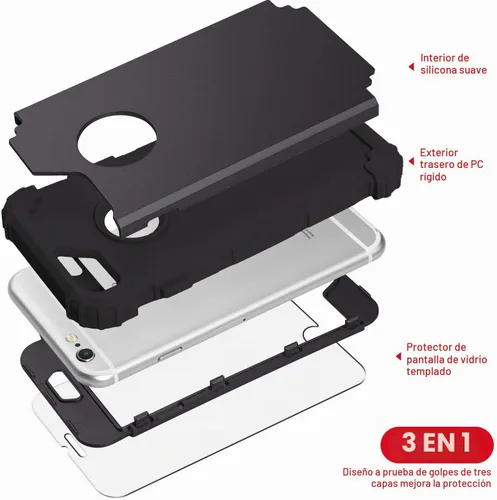 Vista 7 de IDweel Funda para iPhone 6S, funda para iPhone 6 con protector de pantalla, 3 en 1, resistente, absorción de impactos, cubierta de policarbonato