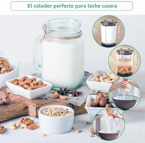 Vista 2 de Bolsa de leche de nuez reutilizable, paquete de 3 bolsas de colador de alimentos para leche de almendra/soja, yogur griego profesional