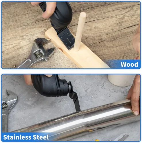 Vista 3 de LONGTERM 100 piezas de hojas oscilantes de madera de dientes largos, OIS de liberación rápida, para madera dura/madera blanda/MDF/madera