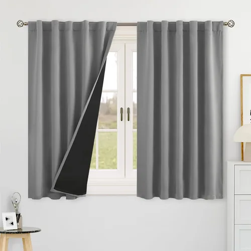 Vista 51 de BGment Cortinas 100% opacas beige de 63 pulgadas de largo con forro aislante térmico, bolsillo para varilla y lengüeta trasera de doble capa