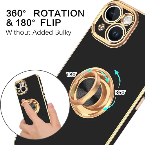Vista 4 de VENINGO Funda para iPhone 14, funda para iPhone 14, ajuste delgado, suave soporte de anillo de 360° con base, compatible con soporte magnético