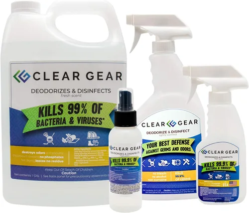 Vista 8 de Clear Gear Desinfectante de gimnasio, limpiador de esterilla de yoga, desodorante para equipos deportivos, gimnasios y centros de fitness, paquete