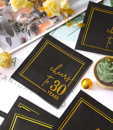 Vista 5 de Servilletas de cóctel para celebrar años - paquete de 50 - servilletas de cumpleaños desechables de 3 capas de 5x5 pulgadas, servilletas de papel