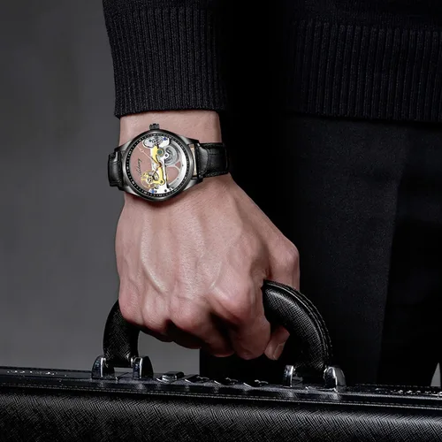 Vista 5 de RORIOS Reloj mecánico de moda para hombre con banda de acero inoxidable automático de cuerda automática reloj de pulsera impermeable de negocios