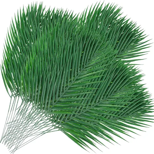 Vista 10 de Jexine 100 hojas de palma de Pascua para el domingo de Ramos, ramas artificiales falsas, tallos de árbol, plantas grandes de vegetación sintética