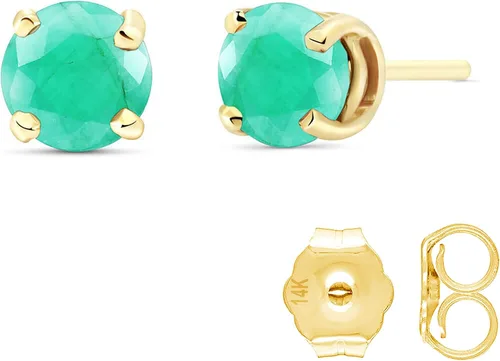 Vista 3 de Aretes de oro amarillo macizo de 14 quilates con esmeralda de 0.95 quilates "Spring Doesn't Fade