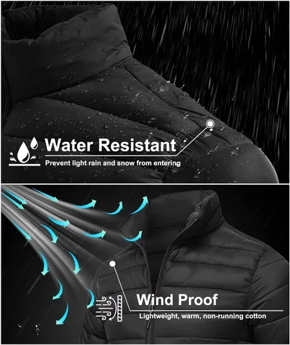 Vista 3 de Abrigos de invierno para hombre, térmicos, ligeros, acolchados, impermeables, cálidos, con bolsillos con cremallera