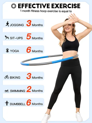 Vista 4 de Phobby Weighted Exercise Hoop for Adults, 2.2lb Detachable Fitness Hoop, Adjustable Hoop with Jump Rope, Tape Measure and Carry Bag, Home Gym Workout