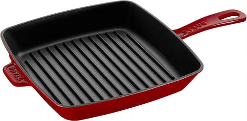 Vista 9 de Staub Sartén cuadrada de hierro fundido de 12 pulgadas, cereza, fabricada en Francia