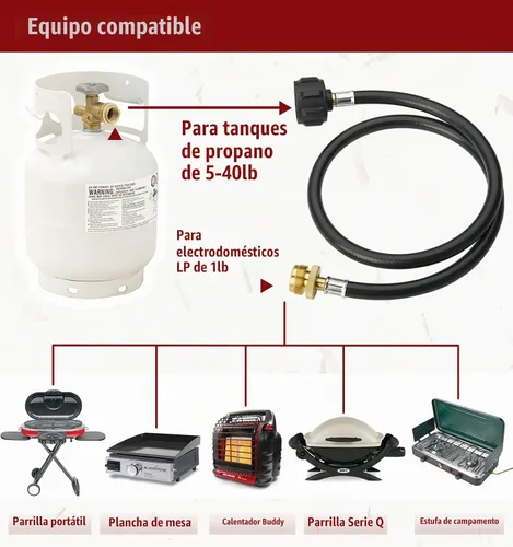 Vista 3 de CALPOSE Manguera adaptadora de propano de 3 pies, adaptador de 1 libra a 20 libras que convierte electrodomésticos de 1 libra en tanques de 5 a 40