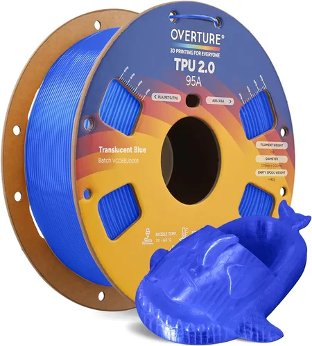 Vista 46 de OVERTURE - Filamento de TPU de 1/16 pulgadas, rollo flexible de poliuretano termoplástico, impresora 3D suave, 95A, carrete de 2.2 libras, precisión
