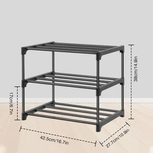 Vista 4 de HITHIM Zapateros pequeños de 3 niveles, zapatero estrecho para 5-6 pares de almacenamiento de zapatos, zapateros para niños para lugares pequeños