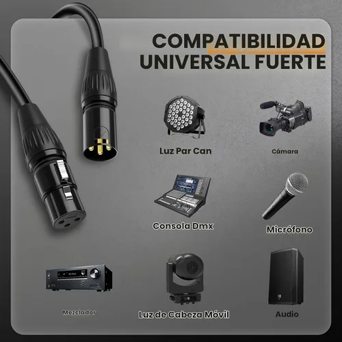 Vista 3 de Cable DMX de 6.5 pies, 8 unidades, cables XLR flexibles chapados