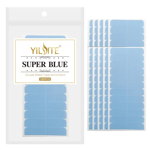 Vista 8 de YILITE 60 extensiones de cabello, cinta azul de repuesto de 1.6 x 0.3 in, adhesivo de doble cara para extensiones de cabello adhesivas