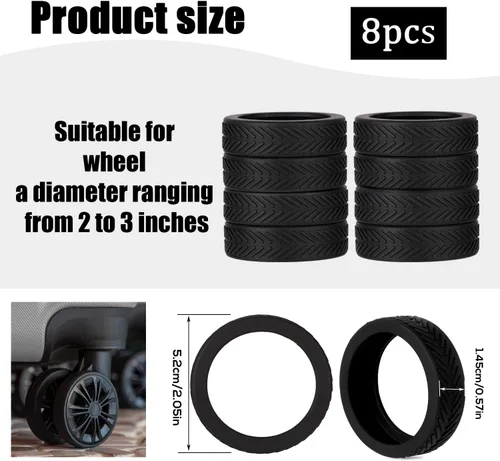 Vista 2 de BOXOB 8 fundas para ruedas de equipaje, fundas protectoras de rueda de maleta, fundas protectoras de rueda de silicona de dopamina, accesorios