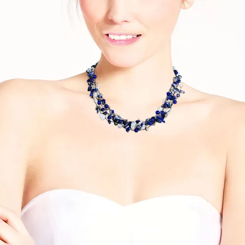Vista 4 de Mar azul Reconstruido lapis-lazuli five-layer Belleza algodón Cera Cuerda Collar
