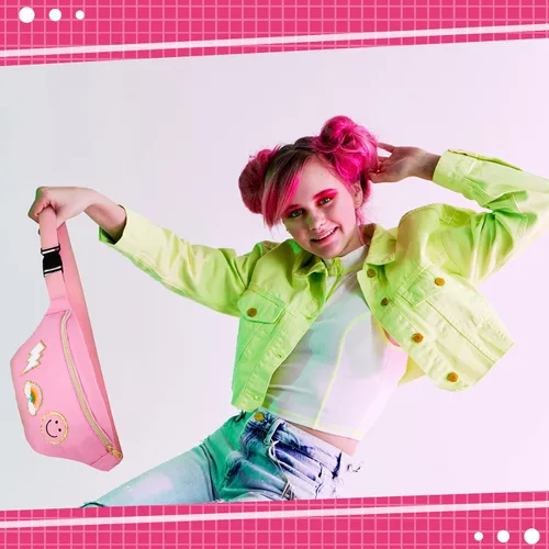 Vista 5 de Sotiff Preppy Patch - Riñonera de nailon con diseño de rayos, ajustable, con diseño de sonrisa, para mujeres, resistente al agua, arcoíris