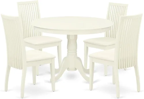 Vista 7 de East West Furniture HLIP3-BMK-W - Juego de comedor de 3 piezas que contiene una mesa de comedor redonda con pedestal y 2 sillas de cocina, 42 x 42