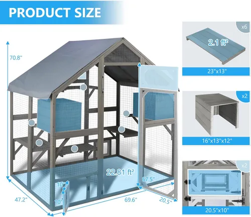 Vista 5 de Gowoodhut Recinto Exterior para Gatos Catio de 69.9"L para Múltiples Gatos, Refugio de Madera Walk In para Gatos con 2 Cajas de Descanso, 6
