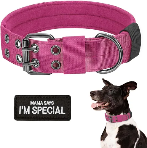 Vista 12 de Collar táctico para perro, collar militar ajustable de nailon para entrenamiento, hebilla de metal resistente, collares tácticos para mediano y Negro