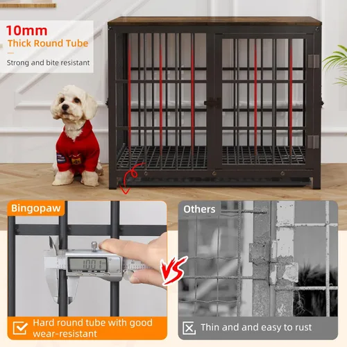 Vista 5 de Bingopaw Muebles de jaula para perros: jaula para cachorros de 30 pulgadas conectable con parte superior de madera, mesa auxiliar para perros