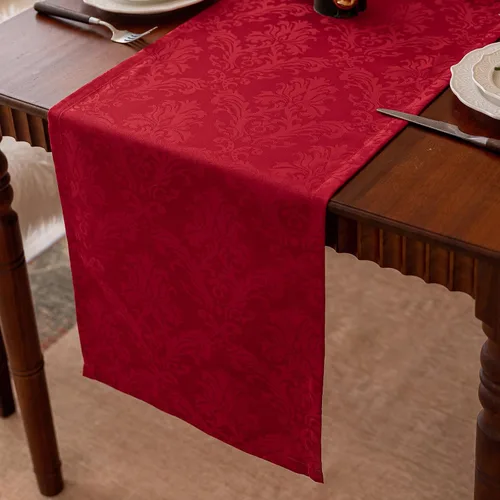 Vista 16 de Joyfol Day Caminos de Mesa Jacquard Verde de Navidad, Camino de Mesa Floral de Damasco Impermeable para Navidad, Vacaciones, Festival de Invierno