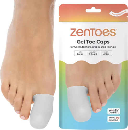 Vista 13 de ZenToes Paquete de 6 protectores de gel para los dedos de los pies, amortigua y protege para proporcionar alivio de uñas perdidas o encarnadas, Beige