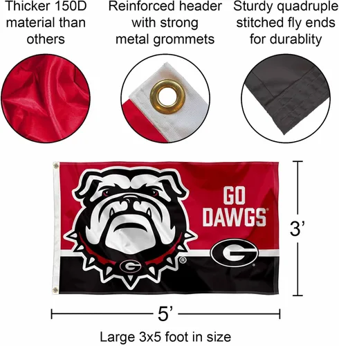Vista 3 de Georgia Bulldogs Go Dawgs - Bandera con poste y soporte para la universidad